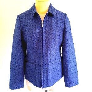 Coldwater Creek Blue Tweed Blazer with Zipper closure and side pockets. …